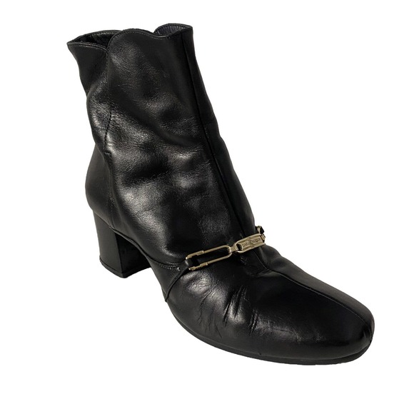 Carlo Pazolini Anke Boot Bootie Black Round Toe Side Zip Block Heel Gold… - Picture 1 of 13